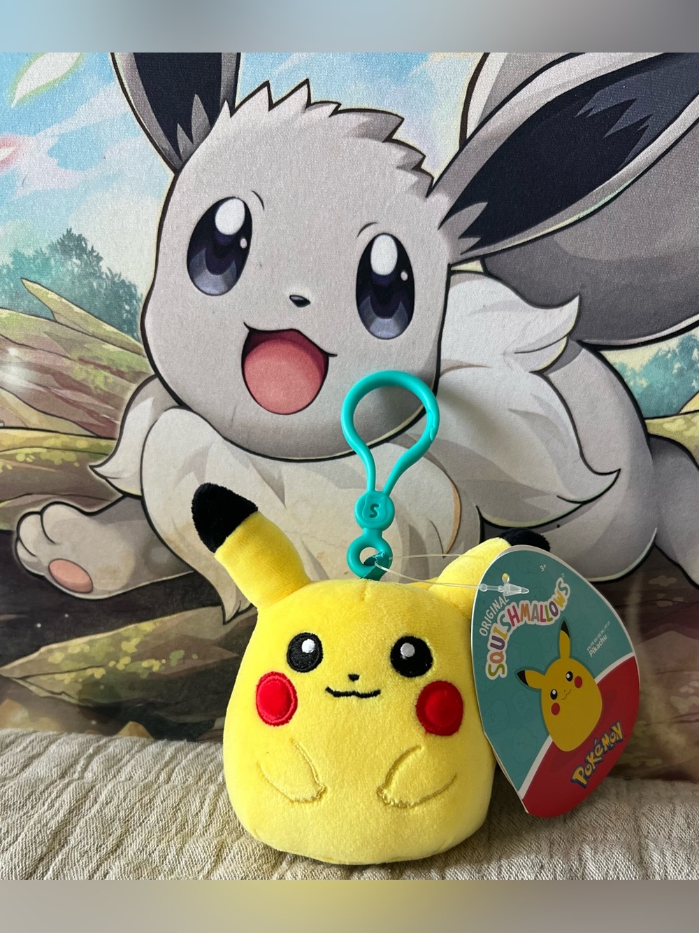 Squishmallows Pokemon Pikachu Bag Tag Charm Yellow Plush Clip ⚡️
